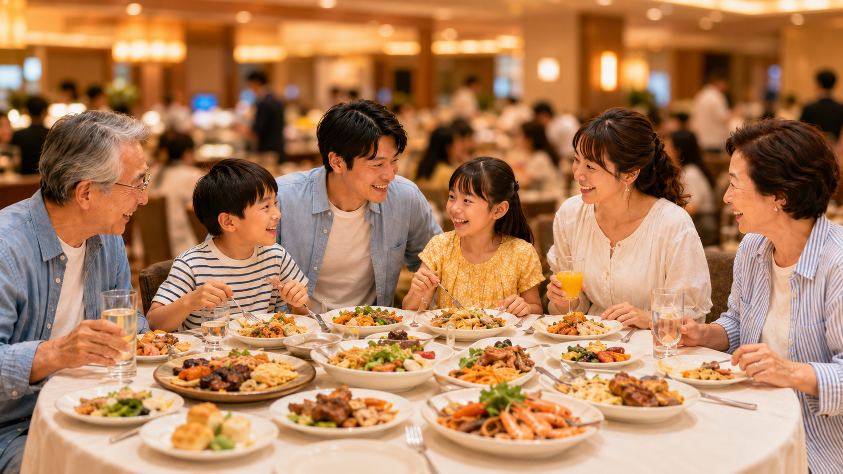 家族でホテルの食事を楽しむイメージ