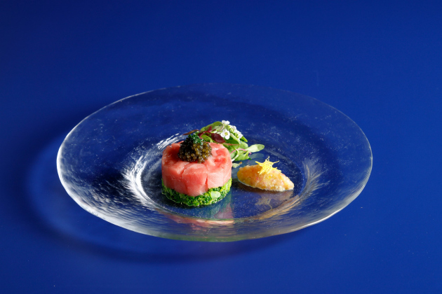 ZK欧風料理 2月「本鮪のタルタルと菜の花 キャビア添え レモン風味のコンディメント」