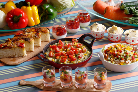 画像：ハルカスベジフェス！コラボメニュー「COOKA」で提供する野菜の彩り豊かなメニュー集合