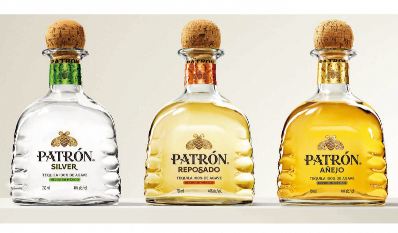 画像：PATRON プレミアムテキーラのボトル集合
