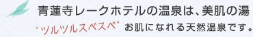青蓮寺レークホテルの温泉は、美肌の湯。”ツルツルスベスベ”お肌になれる天然温泉です。